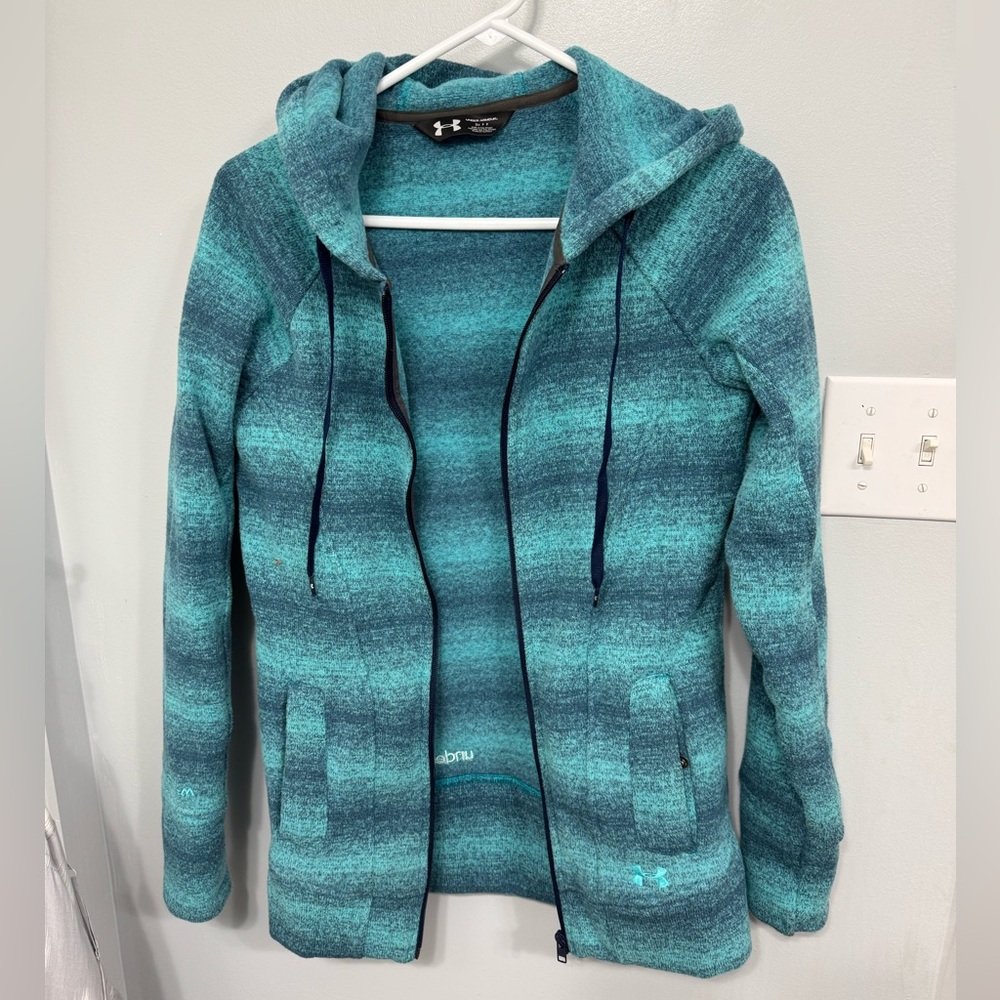 Under Armour Home Sweet Home Winter Jacket Blue Striped Fleece Full Zip Womens S